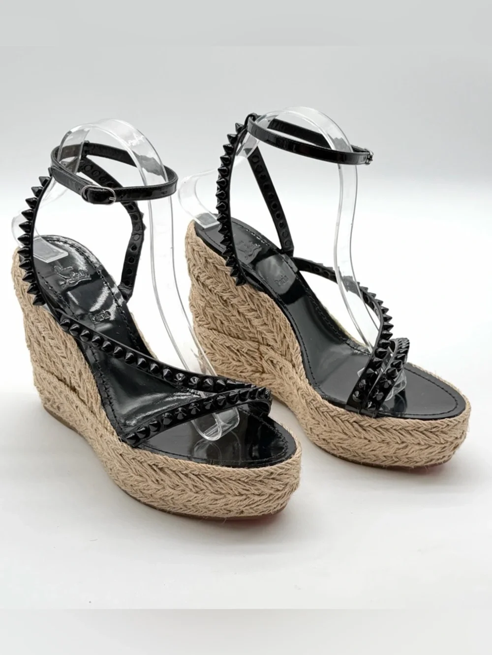Christian Louboutin Mafaldina Zeppa Black Leather Espadrille Wedge EU 40 US 10